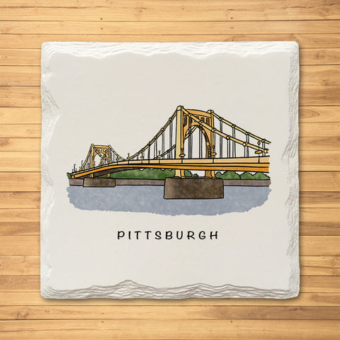 Pittsburgh Roberto Clemente Bridge Ceramic Drink Coaster Coasters The Doodle Line   