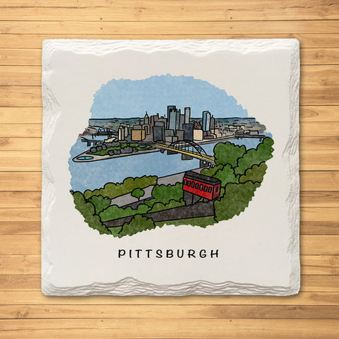 Pittsburgh Skyline Drink Ceramic Coaster Coasters The Doodle Line   