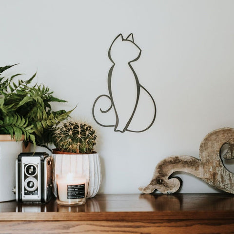 Cat Wall Decor - Rust Resistant Metal Wall Art | Indoor Sign with Velcro Hanging