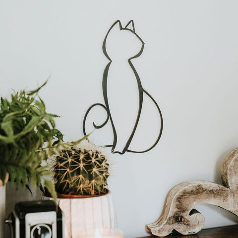 Cat Wall Decor - Rust Resistant Metal Wall Art | Indoor Sign with Velcro Hanging