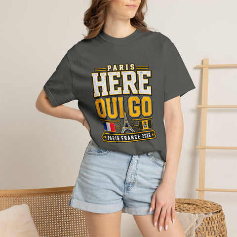 Paris 'Here Oui Go' T-Shirt — Paris France 2026 Travel Premium T-shirt from Comfort Colors