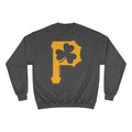 St. Patty's Day Clover - P is for Pittsburgh - Champion Crewneck Sweatshirt Sweatshirt Printify Charcoal Heather S 