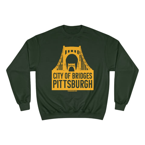 Pittsburgh, City of Bridges - Champion Crewneck Sweatshirt Sweatshirt Printify Dark Green S 