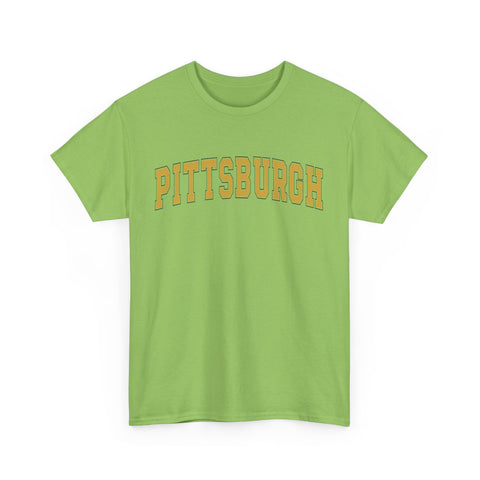 Light green Vintage Classic Pittsburgh tee in unisex fit, featuring bold yellow text and soft cotton fabric.