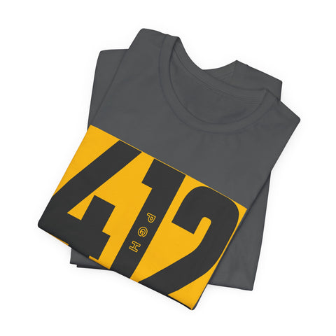 412 Bold Number T‑Shirt — Retro Yellow & Black City Area Code Tee