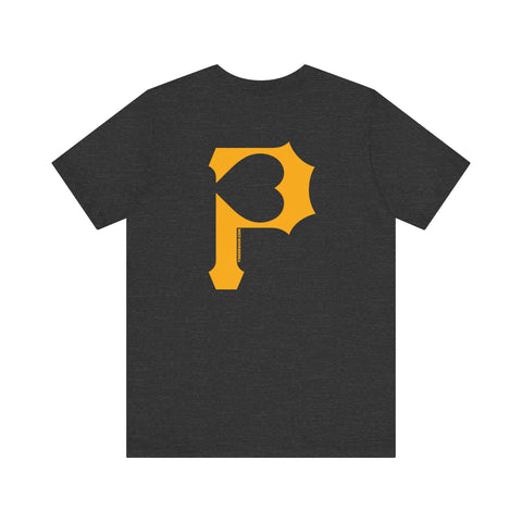 Heart of Pittsburgh - P for Pittsburgh Series - PRINT ON BACK - Short Sleeve Tee T-Shirt Printify   