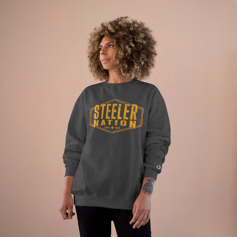 Steeler Nation - Champion Crewneck Sweatshirt Sweatshirt Printify   