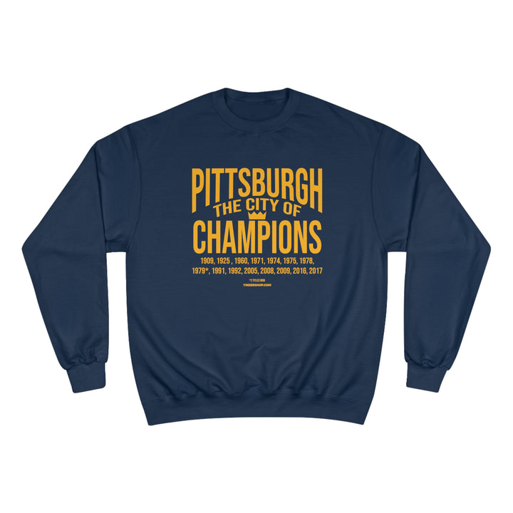 Pittsburgh, the City of Champions - Champion Crewneck Sweatshirt Sweatshirt Printify Navy S 