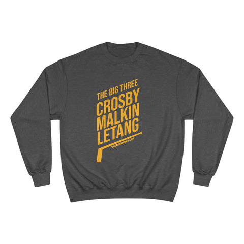 The Big Three - Crosby, Malkin, Letang - Hockey - Champion Crewneck Sweatshirt Sweatshirt Printify Charcoal Heather S 