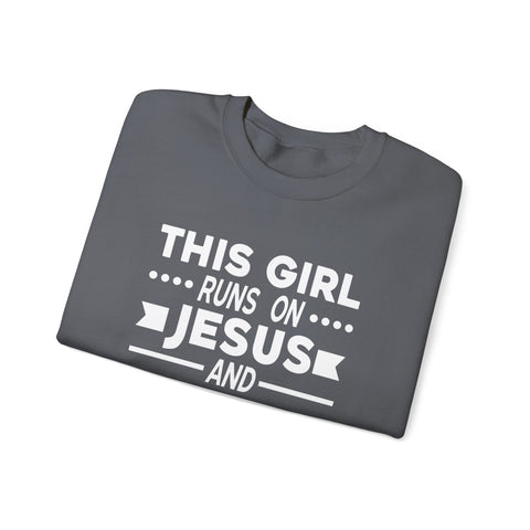 This Girl Runs on Jesus and Golf - Heavy Blend™ Crewneck Sweatshirt