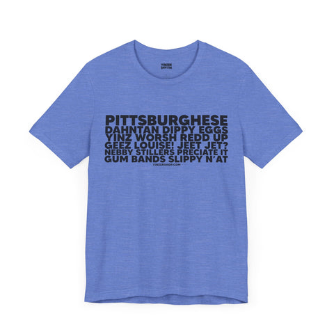 Pittsburghese Word Collage  - Short Sleeve Tee T-Shirt Printify Heather Columbia Blue S 