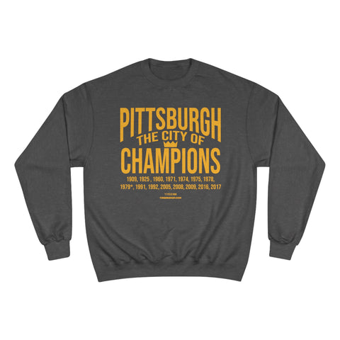 Pittsburgh, the City of Champions - Champion Crewneck Sweatshirt Sweatshirt Printify Charcoal Heather S 