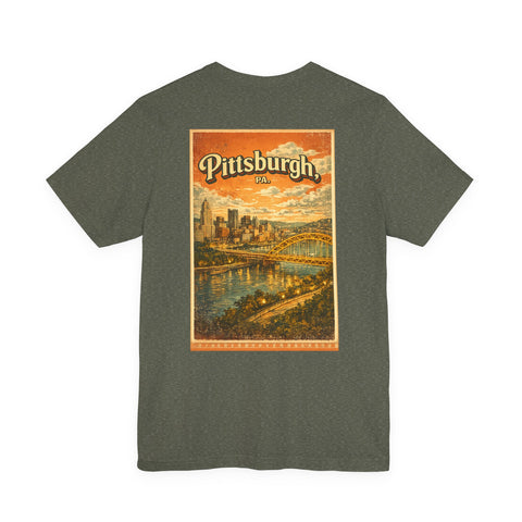 Vintage Pittsburgh Sunset (Print on Back) - Unisex Jersey Short Sleeve Tee
