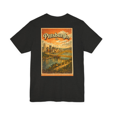 Vintage Pittsburgh Sunset (Print on Back) - Unisex Jersey Short Sleeve Tee