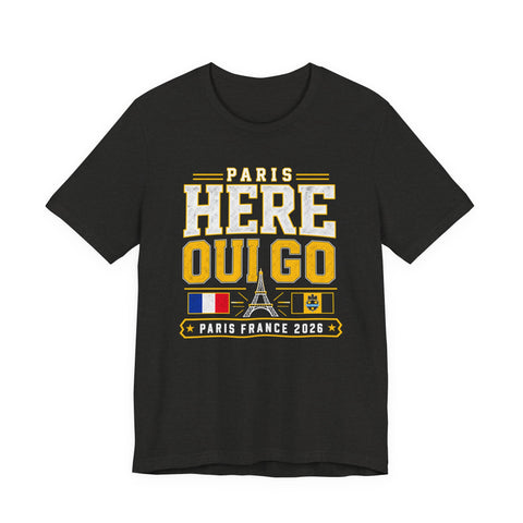 Paris Here I Go Tee — "Oui Go" Paris France 2026 Travel T‑Shirt Bella+Canvas 3001 T-shirt