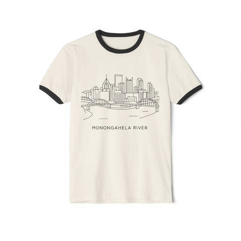 Monongahela River Skyline - Unisex Cotton Ringer T-Shirt