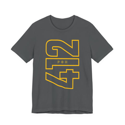 412 Bold Vertical Number Tee — Minimalist Monochrome Graphic T-Shirt