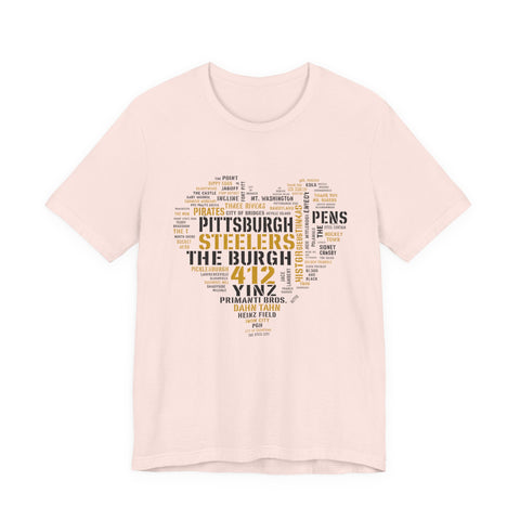 Pittsburgh Heart Word Art - Unisex Jersey Short Sleeve Tee