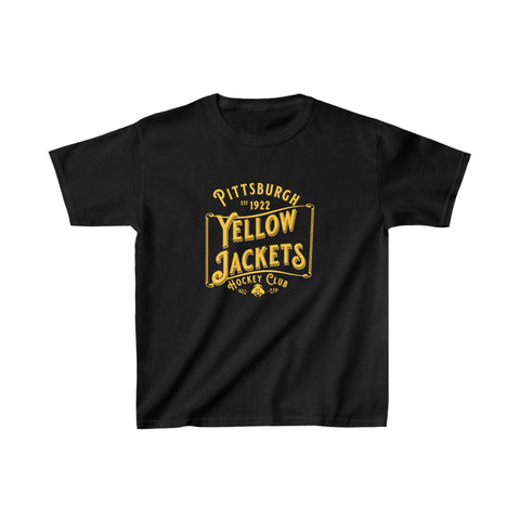 Pittsburgh Yellow Jackets Text T-Shirt (Youth) T-Shirt Vintage Ice Hockey Black XS 