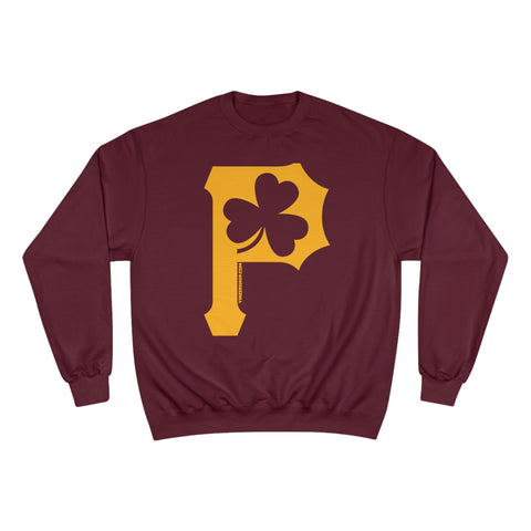 St. Patty's Day Clover - P is for Pittsburgh - Champion Crewneck Sweatshirt Sweatshirt Printify Maroon S 