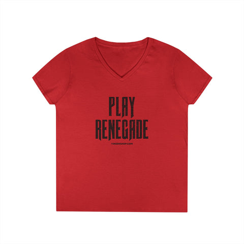 Play Renegade Distressed Graphic - Ladies' V-Neck T-Shirt V-neck Printify S Red