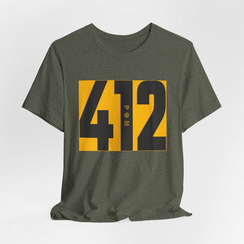 412 Bold Number T‑Shirt — Retro Yellow & Black City Area Code Tee