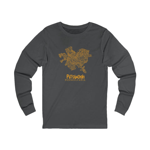 Pittsburgh Topo Word Map Graphic Premium Fit Long Sleeve T-shirt