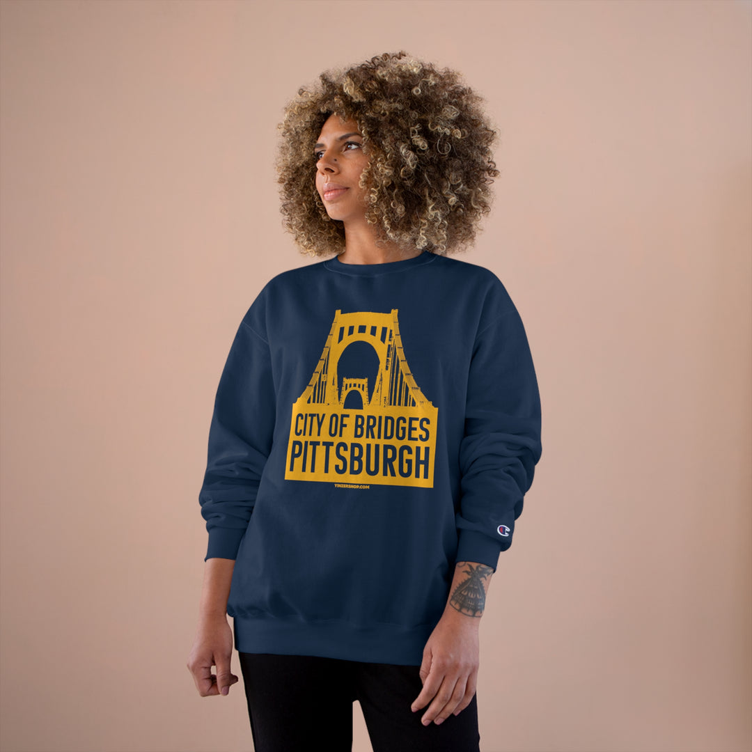 Pittsburgh, City of Bridges - Champion Crewneck Sweatshirt Sweatshirt Printify   
