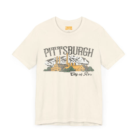 Pittsburgh City of Iron Vintage Logo - Short Sleeve Tee T-Shirt Printify Natural S 