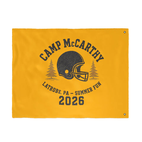 Camp McCarthy 2026 Double-Sided Outdoor Flag — Latrobe PA Summer Camp Football Design