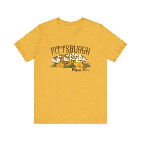 Pittsburgh City of Iron Vintage Logo - Short Sleeve Tee T-Shirt Printify Heather Yellow Gold XS