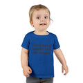 Toddler wearing blue T-shirt with humorous black text 'Cleveland smells like my diaper,' ideal for novelty kids fashion.