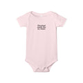 Light pink baby onesie with funny 'Cleveland smells like my diaper' phrase, adorable and cheeky infant outfit.
