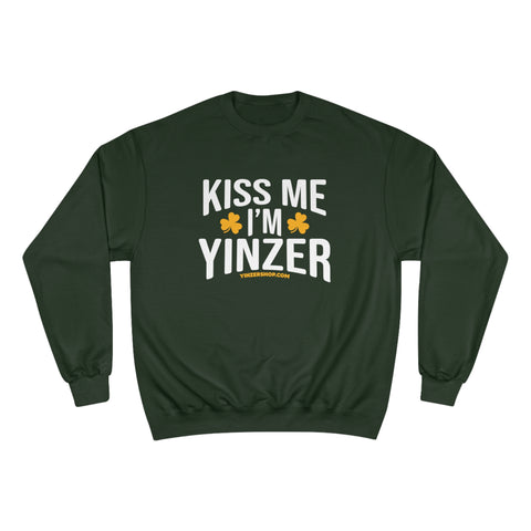 Kiss Me, I'm Yinzer - Champion Crewneck Sweatshirt Sweatshirt Printify Dark Green S 