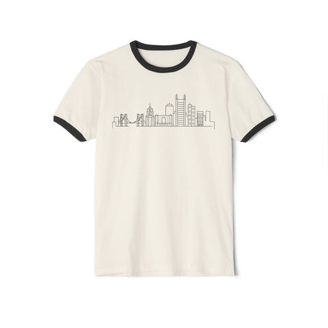 Pittsburgh Skyline Doodle - Next Level Unisex Cotton Ringer T-Shirt