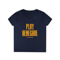 Play Renegade Distressed Graphic - Ladies' V-Neck T-Shirt V-neck Printify S Navy