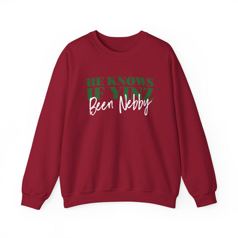 He Knows If Yinz Been Nebby - -Unisex Heavy Blend™ Crewneck Sweatshirt Sweatshirt Printify Cardinal Red S