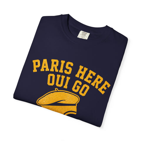 Paris Here We Go Pittsburgh 2026 French Beret Helmet on Premium Comfort Colors® T-Shirt