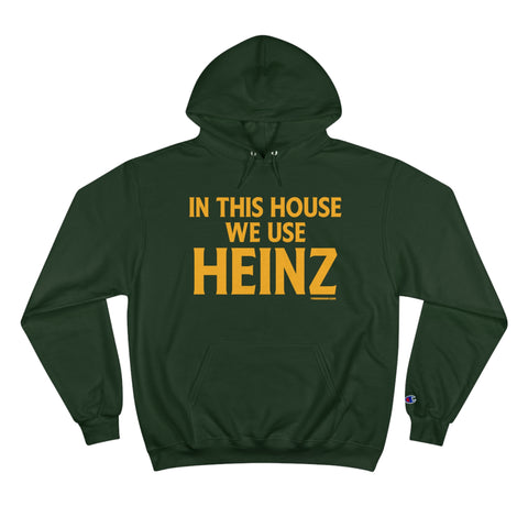 In This House We Use Heinz - Champion Hoodies Hoodie Printify Dark Green S 