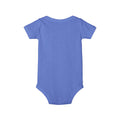 Back of light blue baby onesie, breathable and soft jersey for infant daily wear.