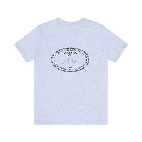 Pittsburgh Border Stamp - Short Sleeve T-Shirt in light heather blue with black stamp graphic, designed for comfort and express shipping.