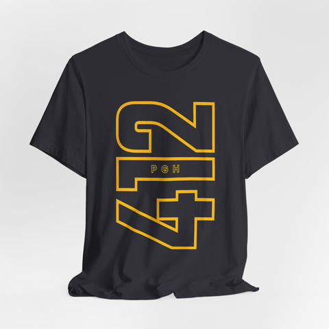 412 Bold Vertical Number Tee — Minimalist Monochrome Graphic T-Shirt