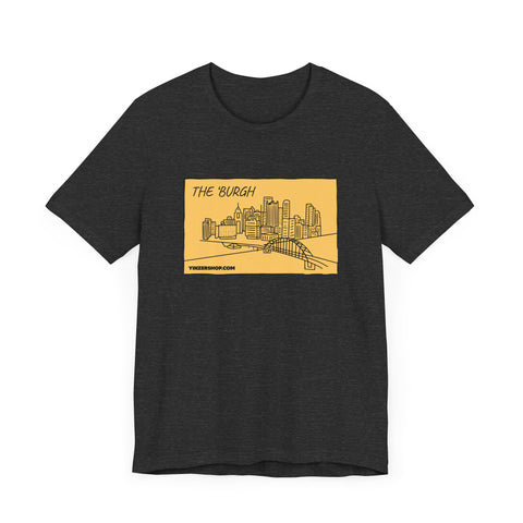 The 'Burgh Cartoon Pittsburgh Skyline - Short Sleeve Shirt T-Shirt Printify Dark Grey Heather S