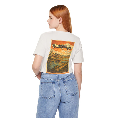 Vintage Pittsburgh Sunset (Print on Back) - Unisex Jersey Short Sleeve Tee