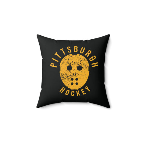 Pittsburgh Hockey Black & Yellow Square Pillow Home Decor Printify 14" × 14"