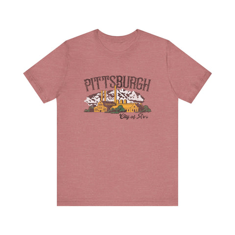 Pittsburgh City of Iron Vintage Logo - Short Sleeve Tee T-Shirt Printify Heather Mauve S 