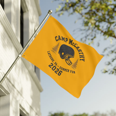 Camp McCarthy 2026 Double-Sided Outdoor Flag — Latrobe PA Summer Camp Football Design
