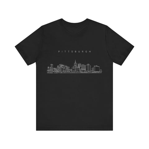 Pittsburgh One Line Drawing of Skyline T-Shirt  - Unisex bella+canvas 3001 T-Shirt Printify Black S 