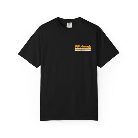 Pittsburgh Retro Stripe T-Shirt — Olive Garment-Dyed City Tee