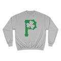St. Patty's Day Shamrock - P is for Pittsburgh - Champion Crewneck Sweatshirt Sweatshirt Printify Light Steel S 